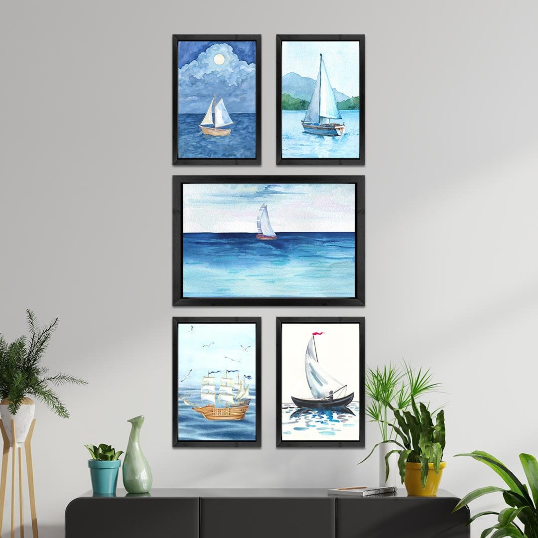 Nautical Boat Theme Wall Art Frames (5-Piece Set)