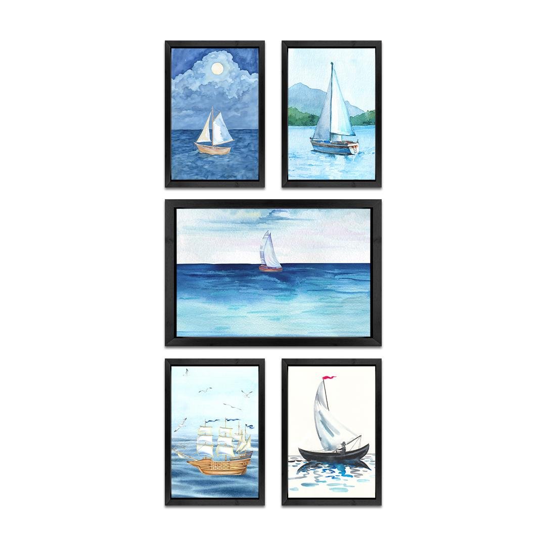 Nautical Boat Theme Wall Art Frames (5-Piece Set)