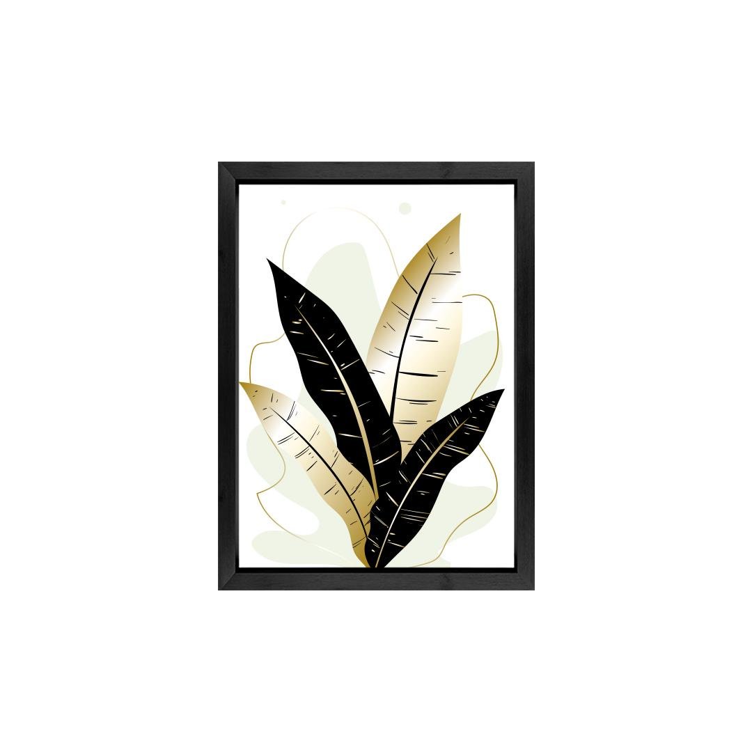 Set of 2 Black Gold Leaf Framed Canvas Wall Art