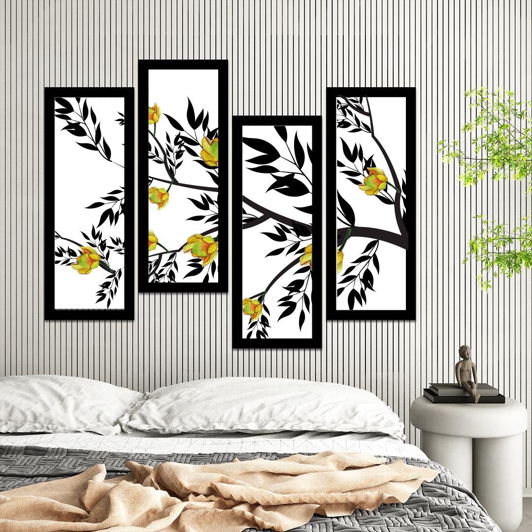4 Panel Flower Blooming Canvas Wall Art