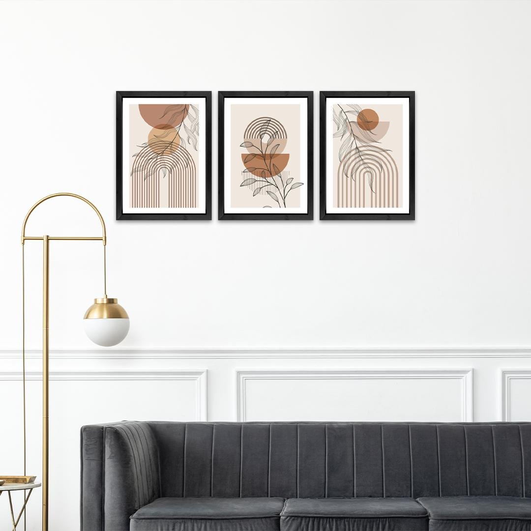 Set of 3 Elegant Abstract Leaf Wall Art Frames