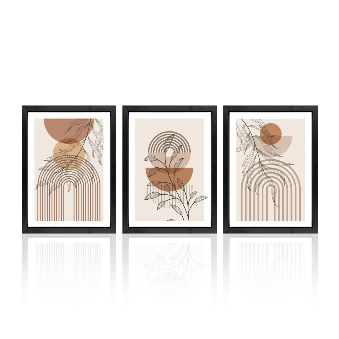 Set of 3 Elegant Abstract Leaf Wall Art Frames